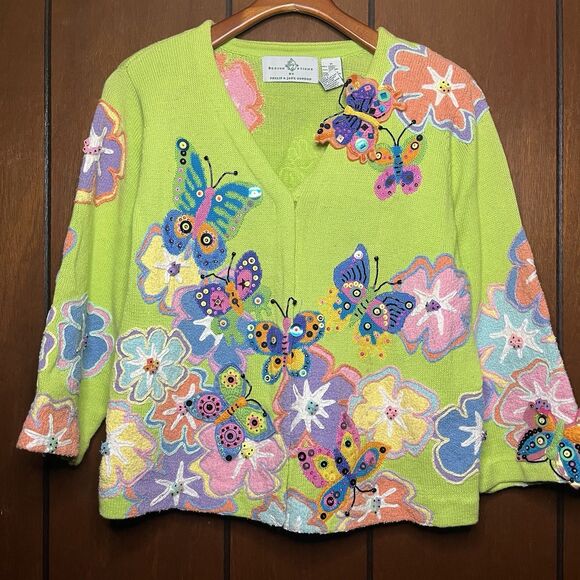 Butterfly AOP Knit Cardigan 3D Pop Design Option By Phillip & Jane Gordon Sz M - Picture 1 of 10
